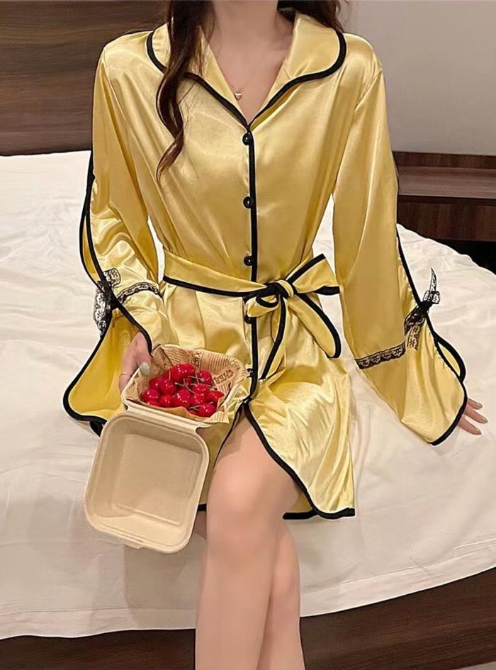 Hnm Kimono Kimono Saten H&m H&M Casual Wrap Dress Wanita Black