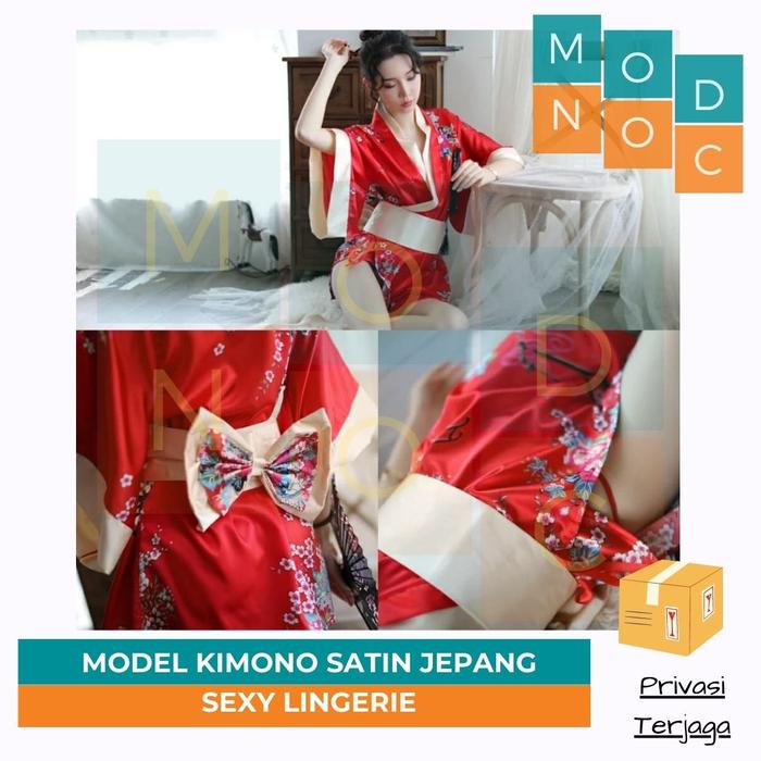 Gambar Sexy Lingerie Wanita Model Kimono Satin Jepang + G String - Baju Tidur - Merah dari Modnoc Store undefined Tokopedia