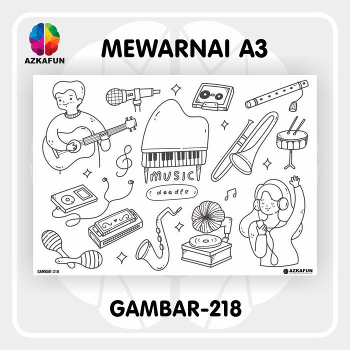 Gambar Kertas Mewarnai A3 MUSIC - Mewarnai tema alat musik - GAMBAR-218 dari AZKAFUN undefined Tokopedia