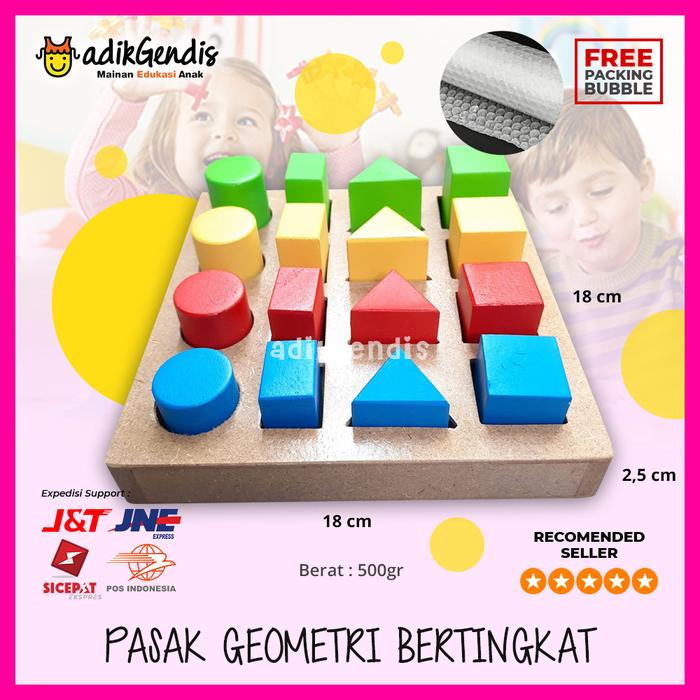 Gambar Edukasi Pasak Geometri Bertingkat Mainan Belajar Anak PAUD TK APE Kayu - Natural dari Adik Gendis Edutoys undefined Tokopedia
