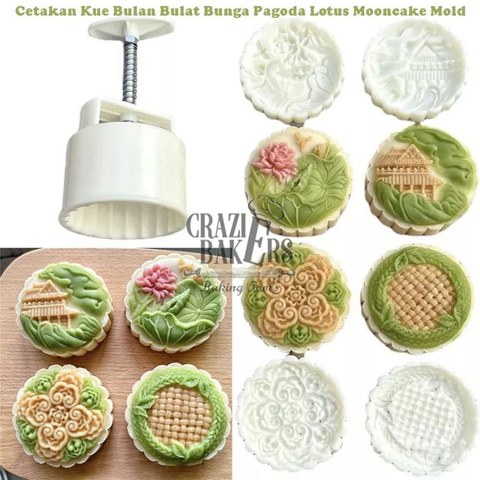Cetakan Kue Bulan Bulat Bunga Pagoda Lotus Mooncake Mold 150 gr
