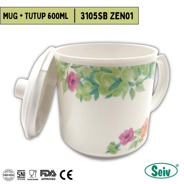 Gambar Onyx Seiv, Cangkir Mug + Tutup Besar 600ml: Melamin, Aman untuk Makanan, 3105SB Motif - Zelena dari Onyx Melamin undefined Tokopedia