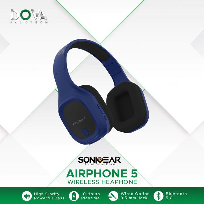 Gambar Sonicgear Airphone 5 Bluetooth Headphone with Mic - Biru dari Dova Indotech undefined Tokopedia