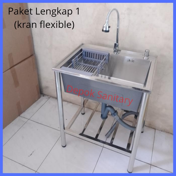 Gambar Bak cuci piring kitchen sink stainless set portable 6045 set rak - PAKET 1 dari Depok Sanitary Store undefined Tokopedia