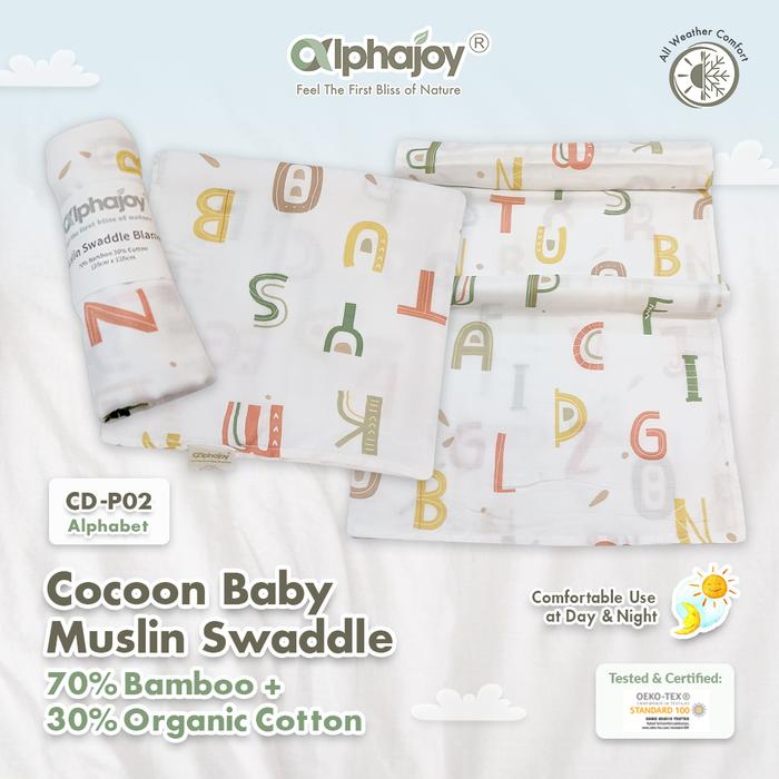 Gambar Alphajoy Cocoon Baby Muslin Swaddle Bamboo Organic Cotton bedong bayi - CD-P02 Alphabet dari Alphajoy undefined Tokopedia