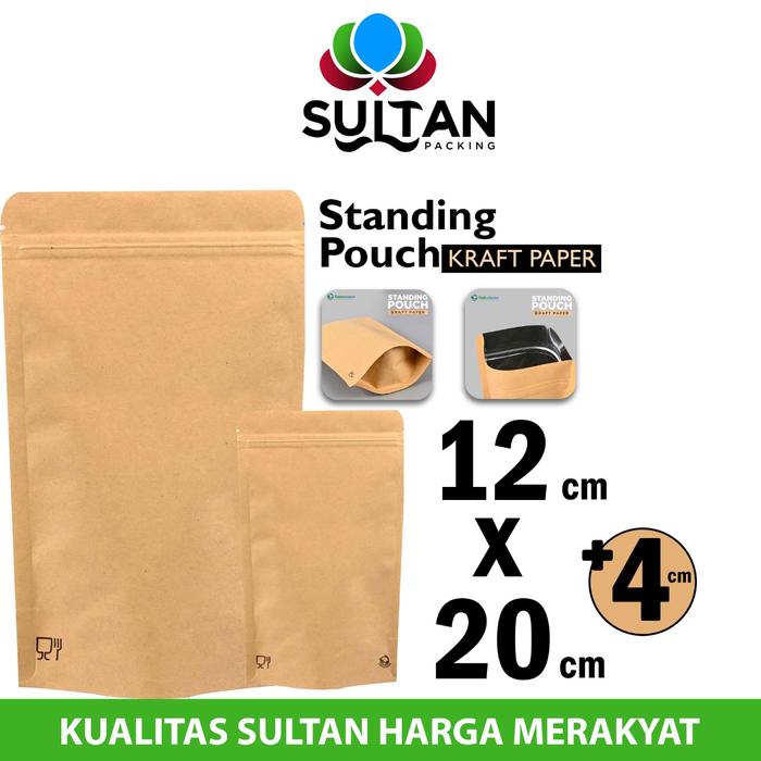 Plastik Klip 12x20cm Kraft Paper Non Window Standing Pouch Ziplock Bag