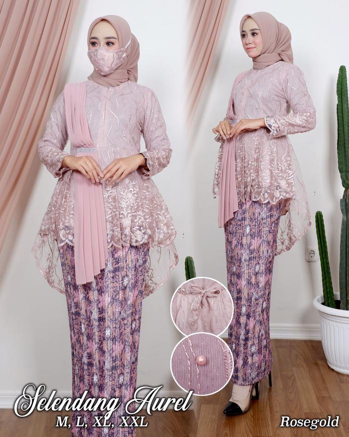Gambar Setelan Kebaya Modern Wisuda Set Blouse Tulle Bordir Aurora Selendang - SET ROSEGOLD, M dari Kebaya Modern Grosir undefined Tokopedia