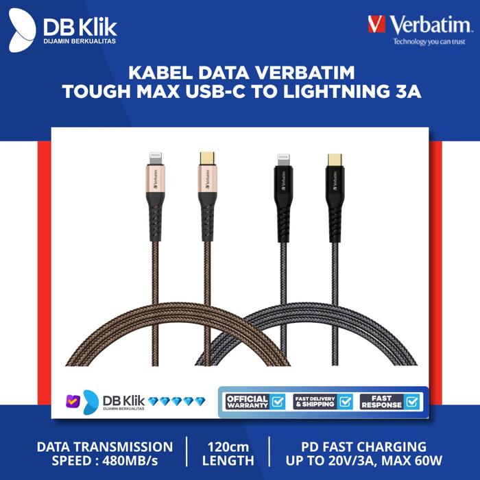 Kabel Data Verbatim Tough Max USB-C to Lightning MFI 3A 120cm