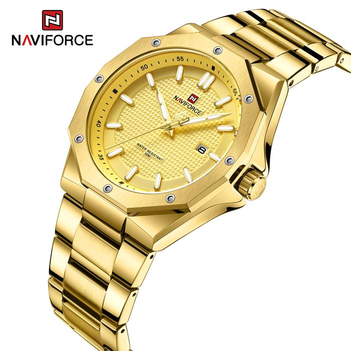 Gambar Naviforce 9200 Jam Tangan Pria Analog Tanggal Stainless Steel Original - Gold dari Liga.Arloji undefined Tokopedia