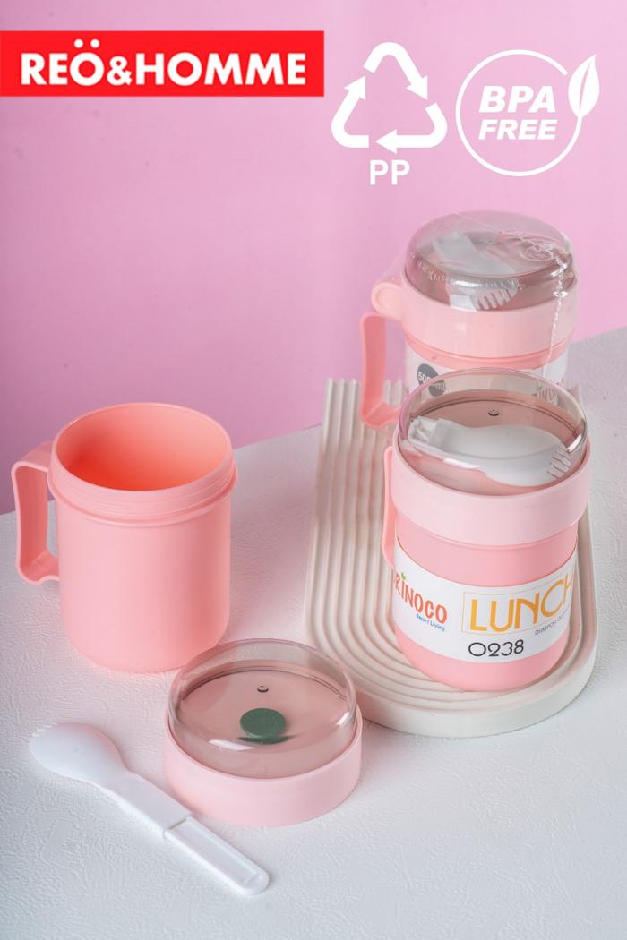 Gambar Reo&Homme Lunchbox Gelas/Mug/Cangkir 500ml OR238 Multifungsi BPA Free - light pink dari Reo & Homme Living undefined Tokopedia