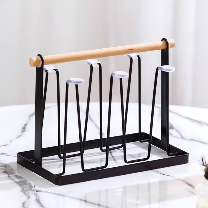 Gambar Rak Gelas Gantung Holder Besi dan Kayu Organizer - KAYU HITAM dari Home Living Stuff_NEW undefined Tokopedia