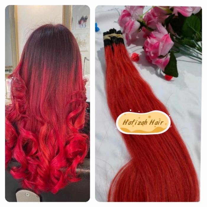 Gambar Rambut Sambung Asli 60cm Warna Asli Hair Extension 40 pcs - Merah dari Bulu Mata Hafizah undefined Tokopedia