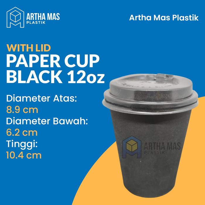 Jual Paper Cup Black 12oz (360ml) + lid Gelas Kertas Hitam + tutup @50 ...