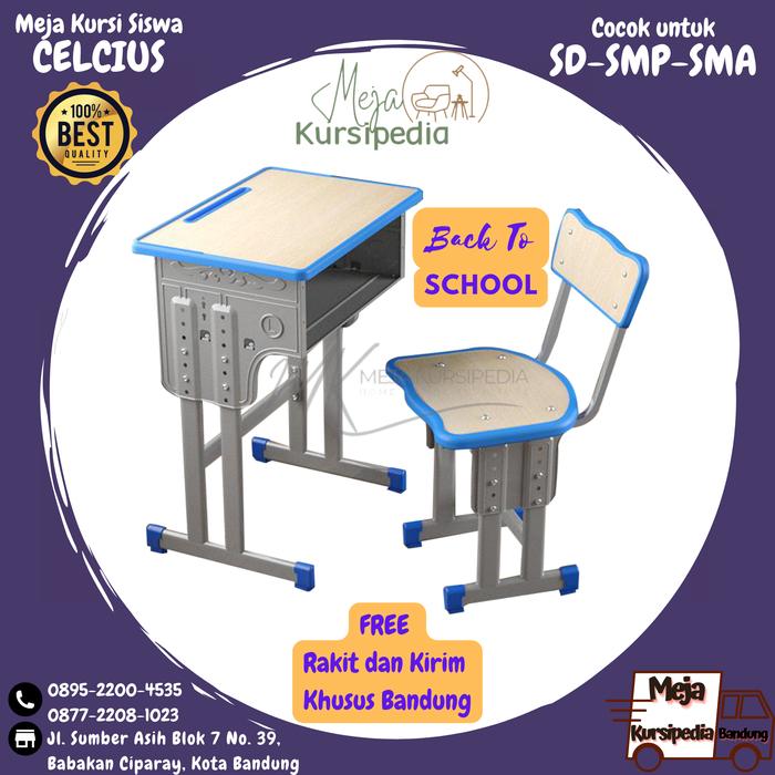 Gambar Meja Kursi Siswa Celcius / Kursi Meja Sekolah JP 02 Eco / SD SMP SMA - Beech List Biru dari Meja Kursipedia undefined Tokopedia