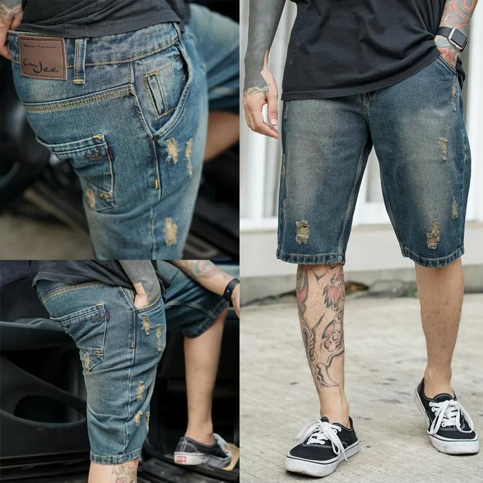 Gambar CELANA JEANS PENDEK SOBEK PRIA PREMIUM - Retro, 33 dari Meozy_ID undefined Tokopedia
