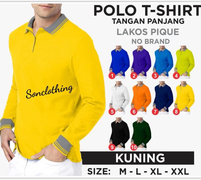 Gambar Kaos polo shirt lengan panjang | kaos kerah pria | kaos seragam polos - Kuning, M dari SonClothing_NEW undefined Tokopedia