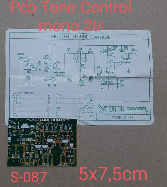 Jual PCB Tone Control Mono 2 TR | pcb mono hifi tone control | s-087