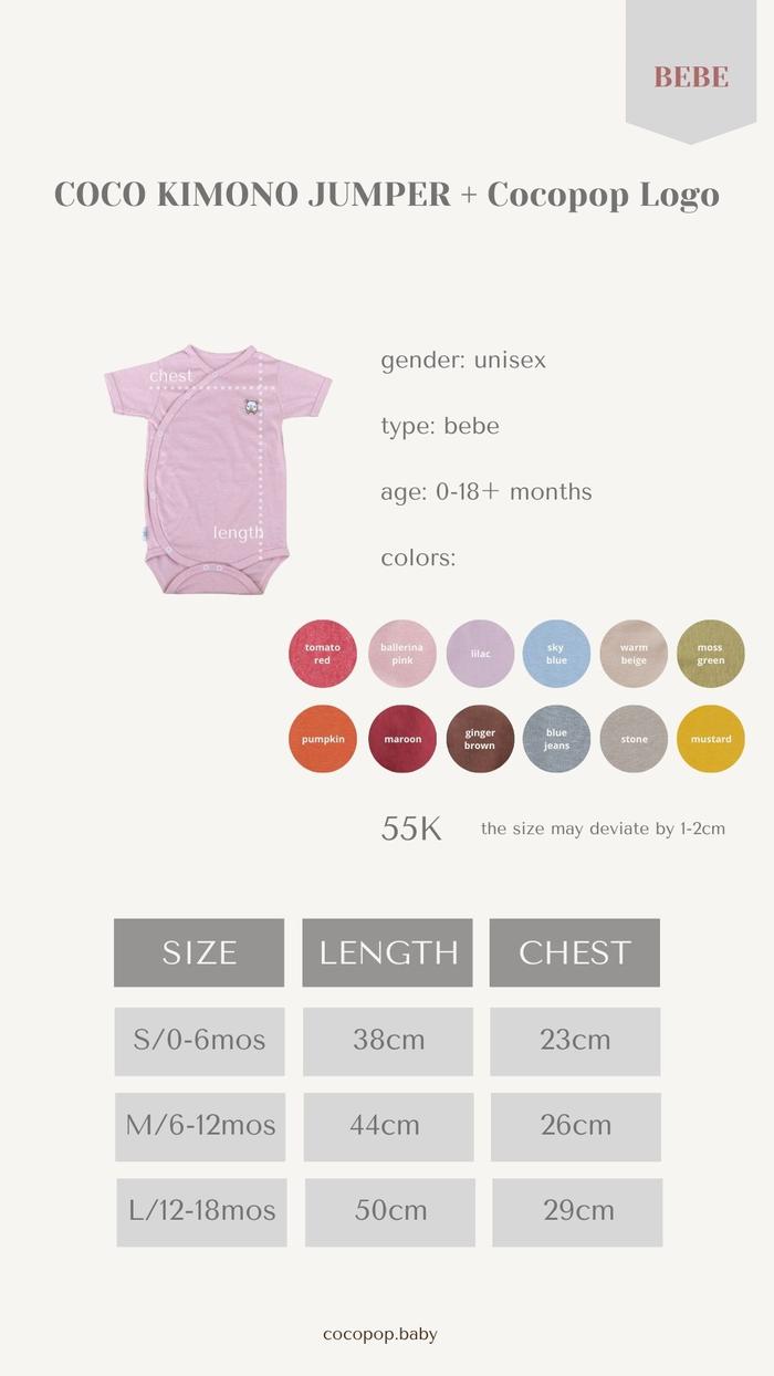 Cocopop Baby COCO Kimono Jumper Baju Polos Kaos Katun Bayi Cotton Ke  Blue Jeans, 12-18 Bulan