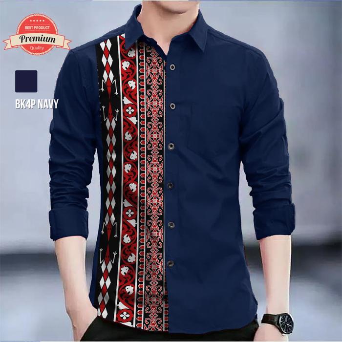 Gambar Kemeja Batik Motif Karo | Batik Ulos Batak BK4 - Navy, M dari Angela Batik undefined Tokopedia