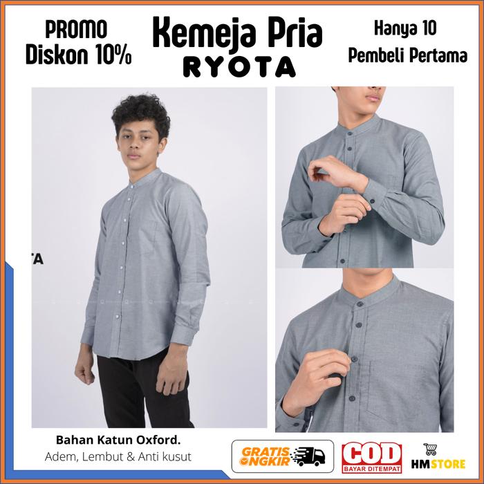 Gambar Kemeja Pria Polos Ryota Casual Model Slimfit Pria Lengan Panjang - Grey, XXL dari Hasan Muslim Store undefined Tokopedia