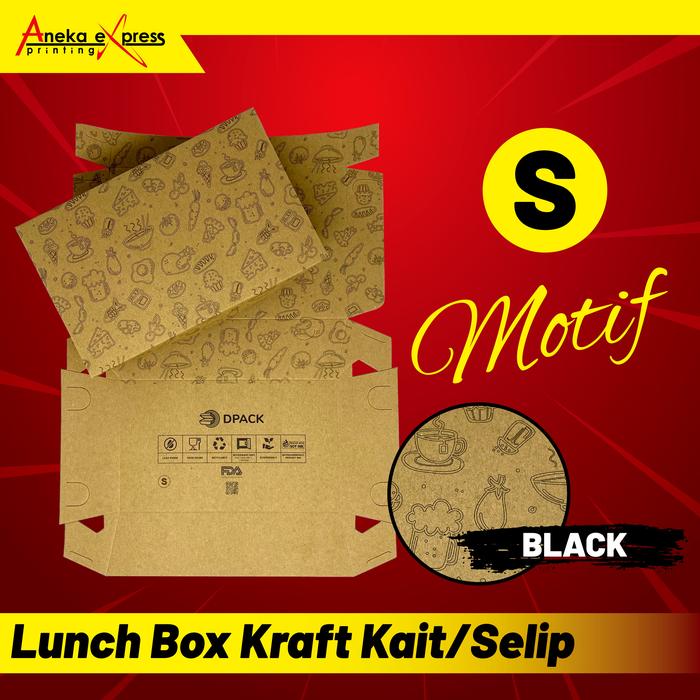 Gambar PAPER LUNCH BOX MOTIF SIZE S | KRAFT LAMINASI | KOTAK MAKAN TAKEAWAY - BLACK dari Aneka eXpress Print undefined Tokopedia