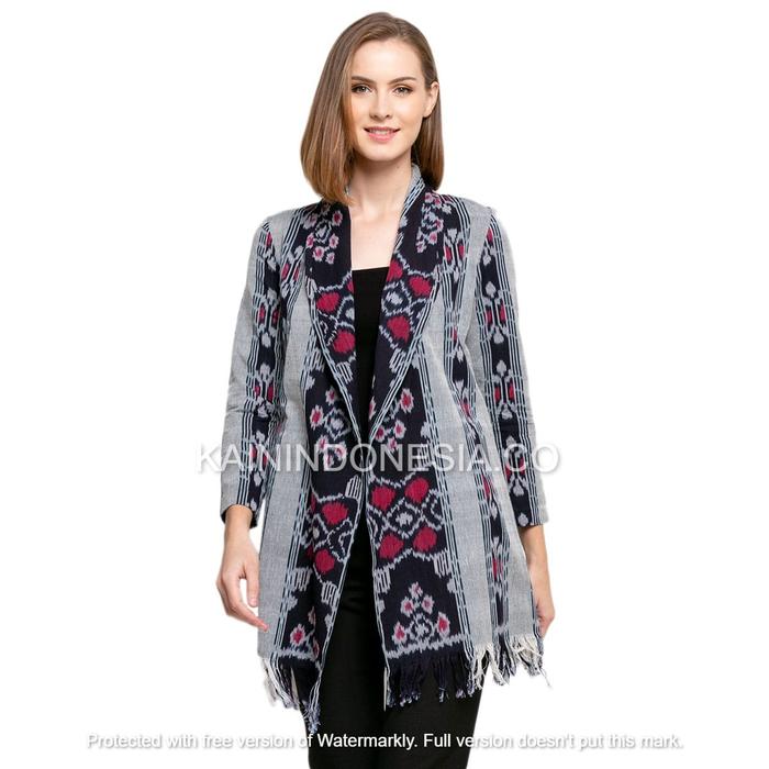 Gambar KI Outer Cardigan Kardigan Blazer Tenun Kemala Azira Abu-Abu - Abu-abu, 4 dari KainIndonesiaco undefined Tokopedia