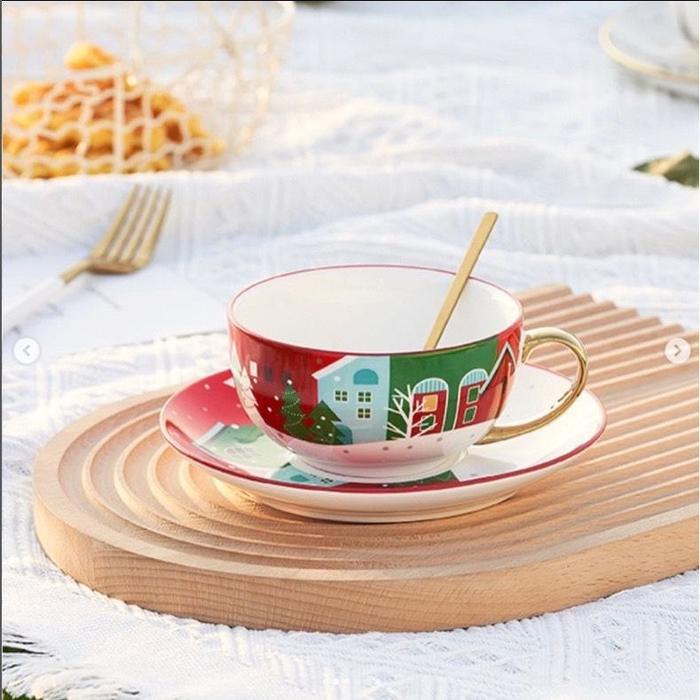 Gambar 1pc Christmas Tea Mug + Saucer Ceramic Coffee Cup Mug Hadiah Hampers - Home dari Blesstenia undefined Tokopedia