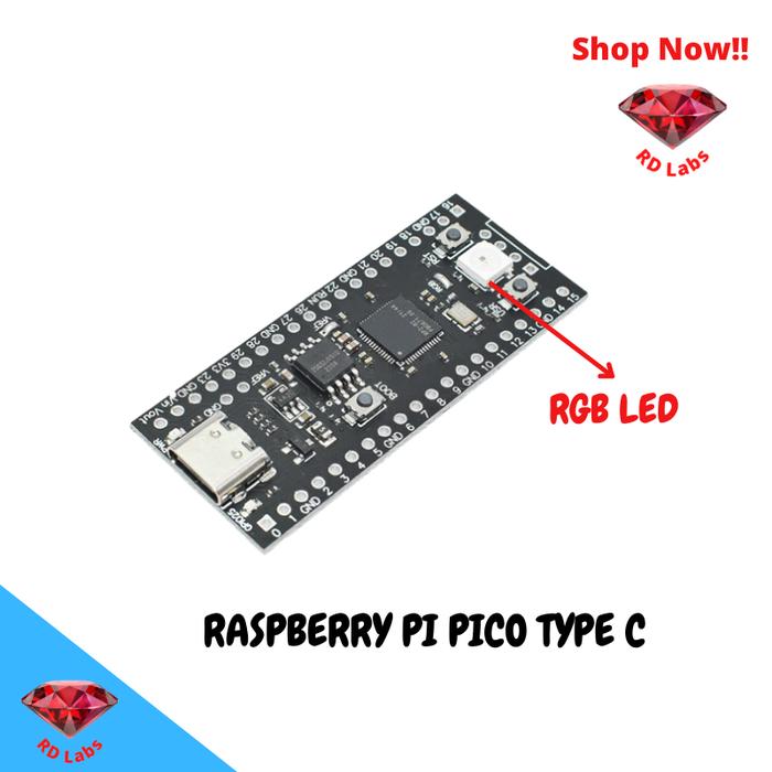 Gambar Raspberry Pi USB Type-C RP2040 microcontroller-board dual-core 2MB - pico rgb led dari Red Diamond Laboratories undefined Tokopedia