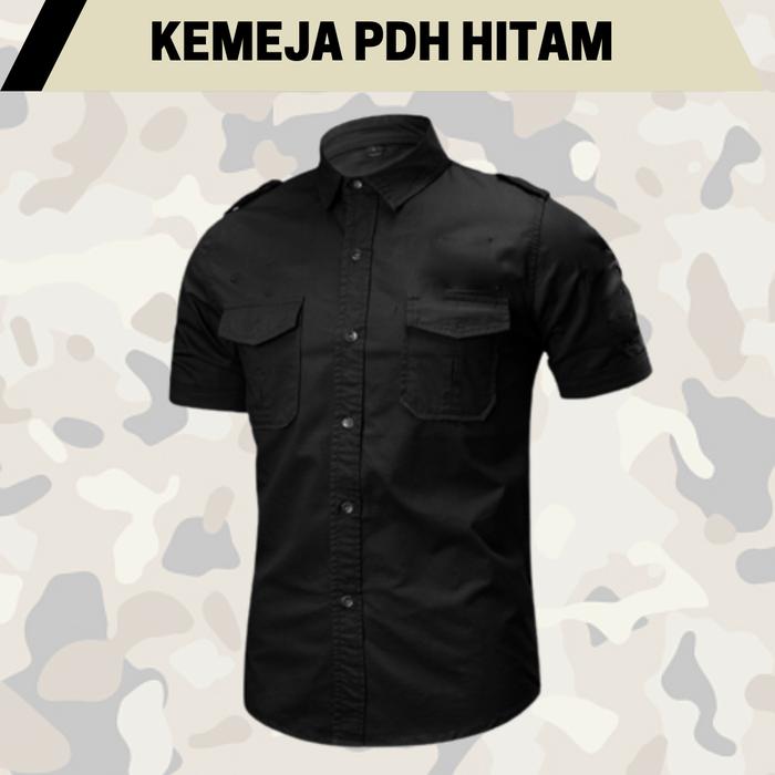 Baju Kemeja PDH Hitam Polos Pria Kemeja Kerja S M L XL XXL XXXL XXXXL  Hitam, S