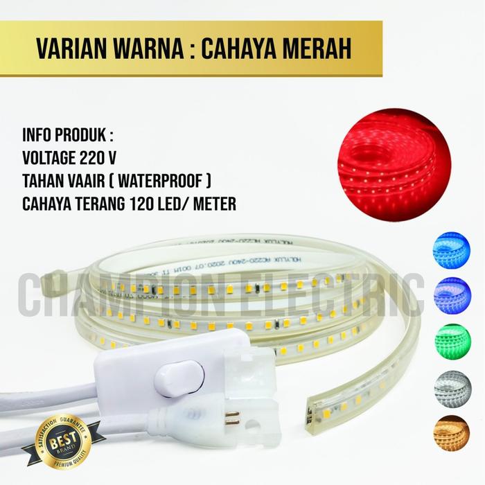 Gambar Paket 11-20 Meter Lampu LED Strip PREMIUM Hias Plafon Taman Outdoor - Merah, 11 Meter dari Champion Electric undefined Tokopedia