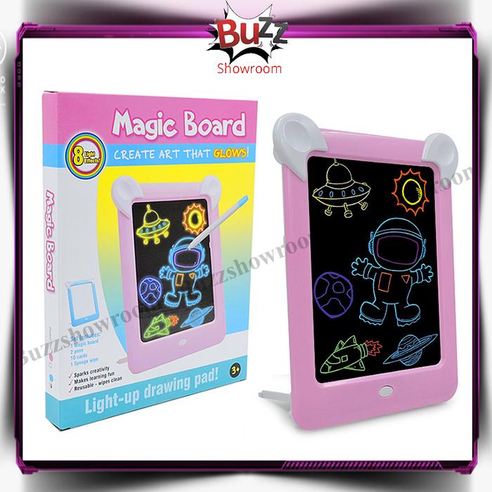 Gambar Magic Drawing Board LED Pad Mainan Papan Tulis Belajar Anak - Merah Muda dari Buzzshowroom undefined Tokopedia