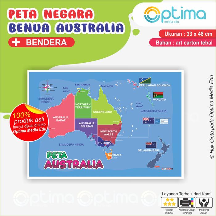 Gambar PETA NEGARA DI BENUA DAN BENDERA NEGARA, ASEAN,ASIA,AFRIKA,EROPA,AMERI - PETA AUSTRALIA dari Optima Media Edu undefined Tokopedia