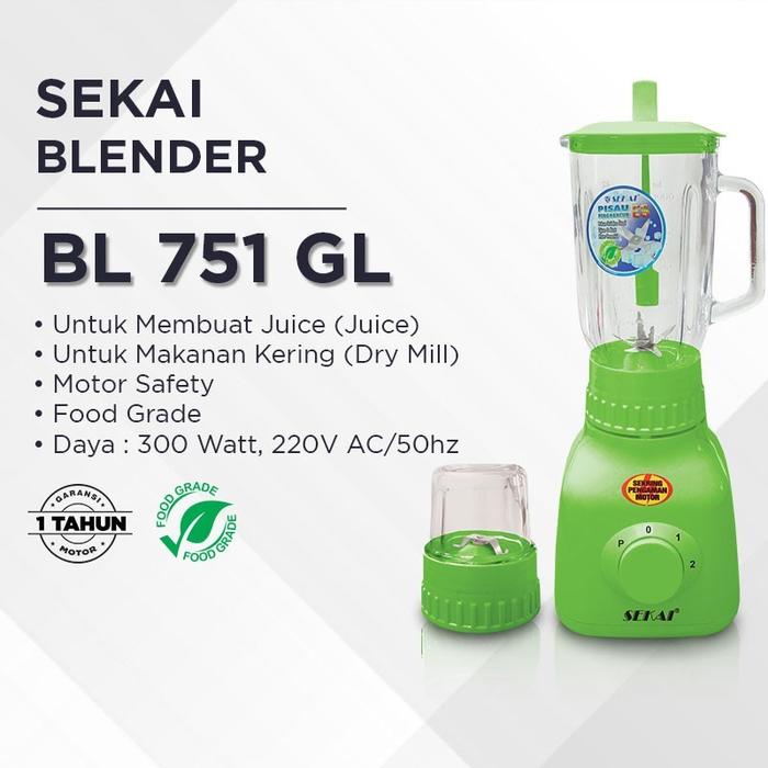 Gambar SEKAI Blender Kaca 2in1 BL751GL Pelumat 1 Liter BL 751 GL - Hijau dari amac electronic store undefined Tokopedia