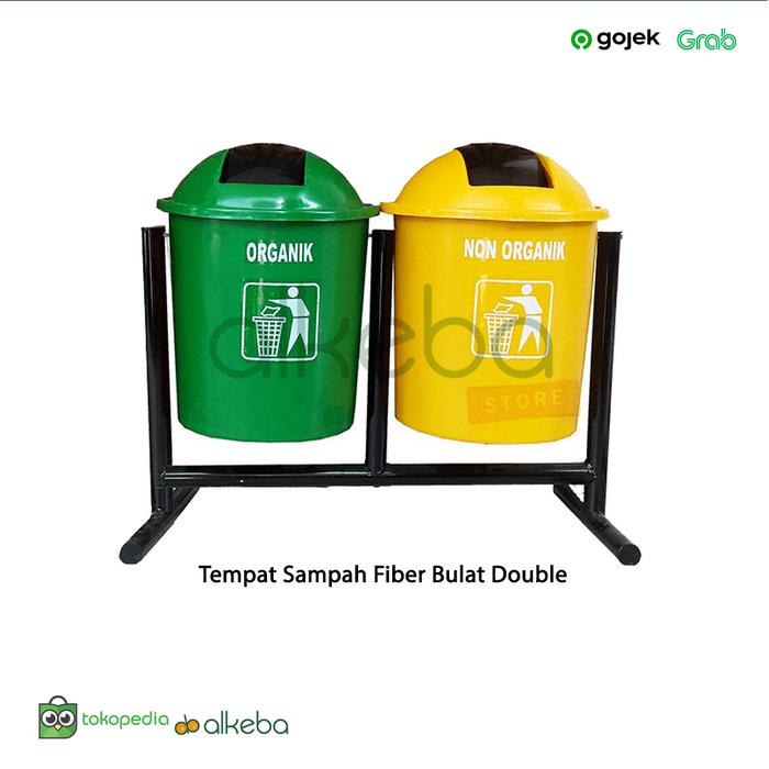 Gambar Tempat Sampah Organik dan Non Organik Double Pilah Bulat 2 in 1 Fiber dari Alkeba Bandung undefined Tokopedia