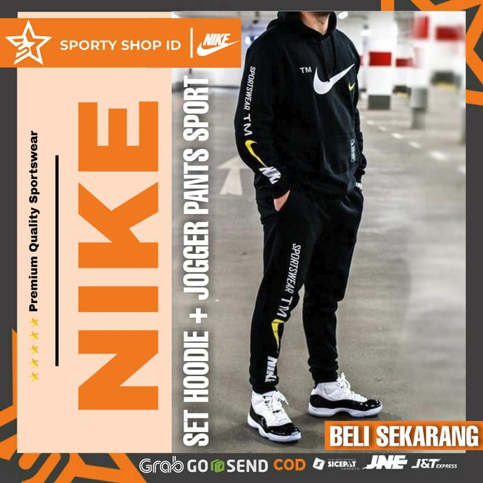 SETELAN CELANA JAKET TRAINING OLAHRAGA PRIA RUNNING JOGGING LARI NIKE  NIKE OVERBRAND, M