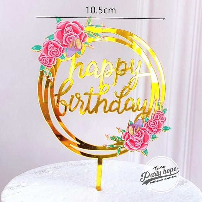 Gambar Cake Topper hbd Bunga / Hiasan Kue Acrylic HBD Bunga / toper kue HBD - Bulat HBD Bunga dari PARTY HOPE 2 undefined Tokopedia