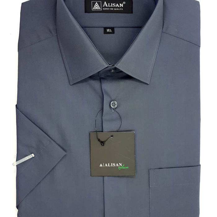 Gambar Alisan Kemeja Pria Slim fit Lengan Pendek polos H5 Original Alisan - abu 6, no 15.5 = L dari VISI AR undefined Tokopedia