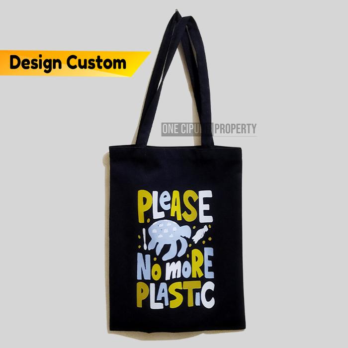 Gambar Tote Bag Canvas Hitam / uk 30 x 40 / Design Custom - CETAK 1 SISI dari One Cipulir Printing undefined Tokopedia