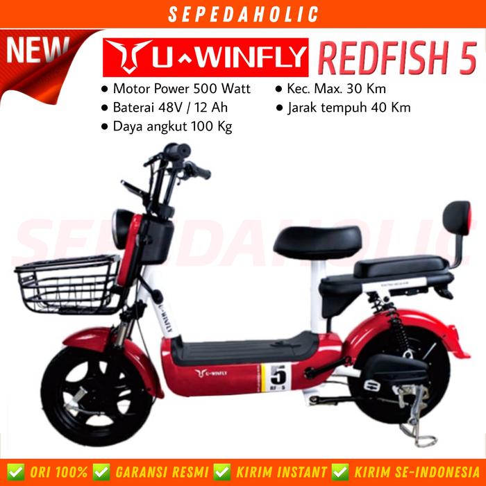Gambar Sepeda Listrik UWINFLY Redfish 5 / RF5 / RF 5 Electric E Bike 500 Watt - Merah dari Sepedaholic undefined Tokopedia