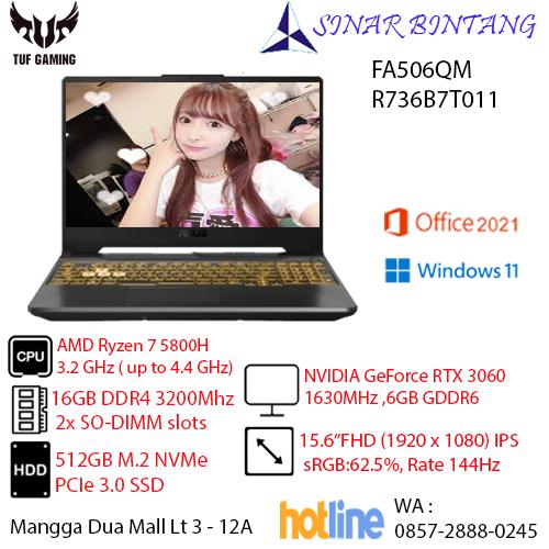 Jual ASUS TUF FA506QM R736B7T011 RYZEN 5800H 16GB 512SSD RTX3060