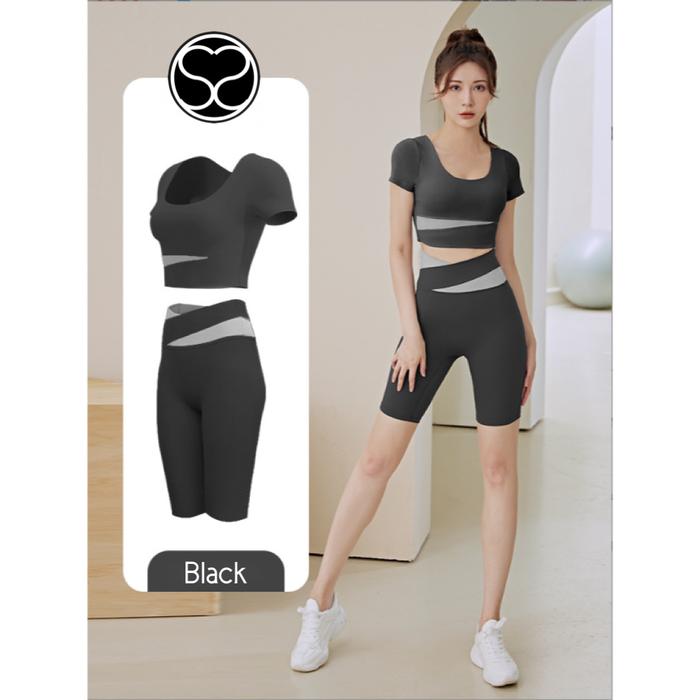 Gambar Stella Crop Top & Hot Pants Setelan Baju Olahraga Wanita Yoga Set Zumb - Set purple, XL dari Second Shape undefined Tokopedia