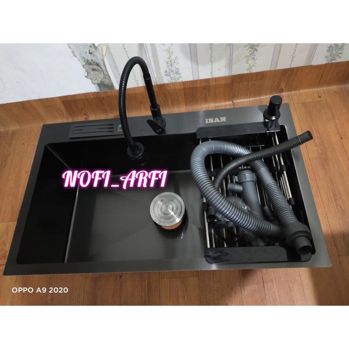 Gambar BAK CUCI PIRING STAINLESS/NANO BLACK/WASTAFEL HITAM 75 CM ANTI GORES - pAket komplit dari nofiarfi undefined Tokopedia