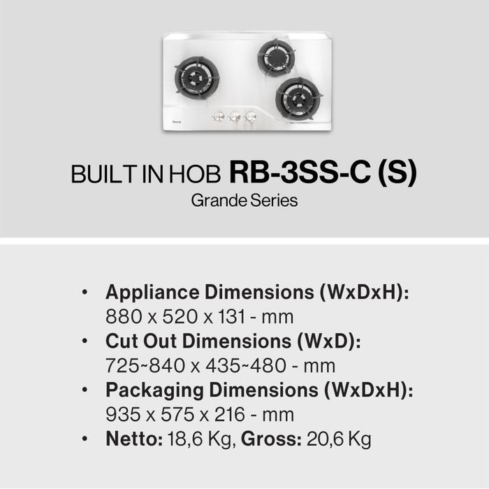 Gambar Rinnai Kompor Tanam RB-3SS-C (S) Stainless - RB3SSCS - RB3SSC RB 3 SS - NO Bubble Wrap dari Kios Elektronik undefined Tokopedia