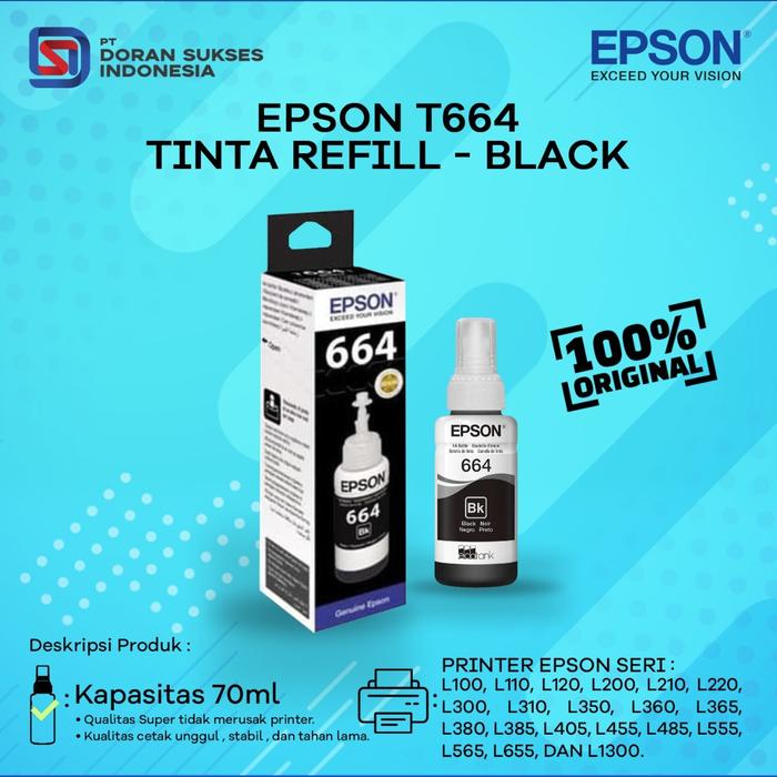 Gambar Tinta EPSON Refill T664 Original Printer L120 L210 L310 L360 - Black dari Doran Gadget Store undefined Tokopedia