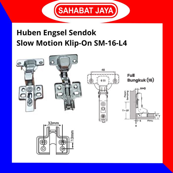 Gambar HUBEN Engsel Sendok Slow Motion Soft Close Hidrolis SM M2 L4 Lemari - SM-16-L4 FULL dari Sahabat Jaya Bangunan undefined Tokopedia