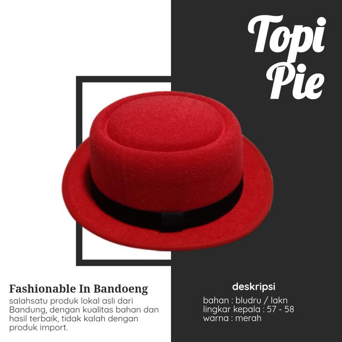 TOPI FEDORA JENIS PIE berbahan hard laken/semi bludru Merah Cabe