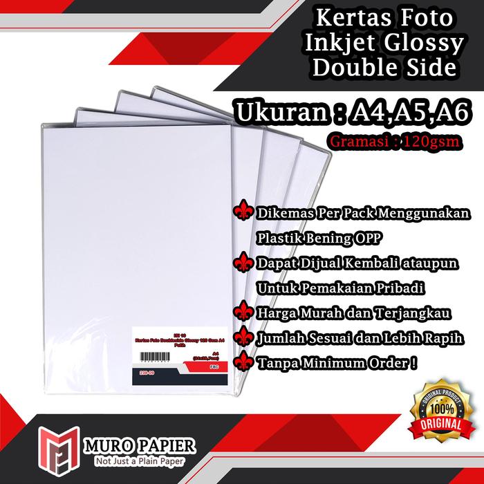 Gambar ( PER PAK - ISI 10 ) Kertas Foto Glossy Double Side 120 Gram A4 A5 A6 - A4 - ISI 10 dari Muro Papier undefined Tokopedia