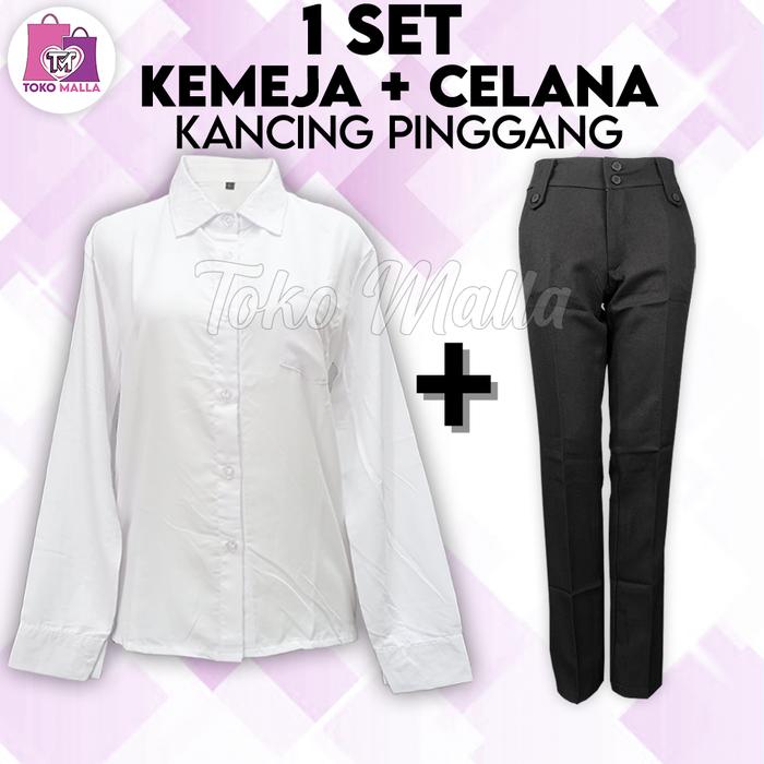 Gambar Setelan Wanita CELANA HITAM & KEMEJA,One Set Pakaian Kantoran Wanita - S Celana HITAM, L Kemeja dari Toko malla undefined Tokopedia