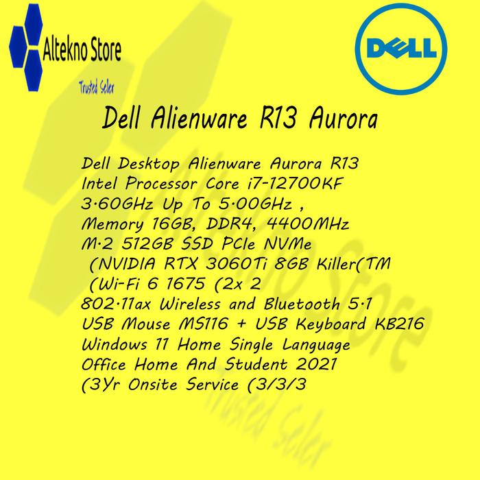 Gambar Dell Alienware R13 Aurora i7-12700KF / i9-12900KF / RTX 3070 / 3 Tahun - Core i7 16GB dari Altekno undefined Tokopedia