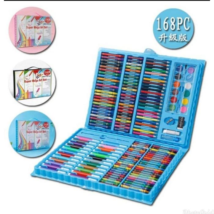 Gambar TM. Crayon set 168 PC / Crayon colour set 168 pc free bubble wrap dan - Biru dari Trystan Mainan01 undefined Tokopedia